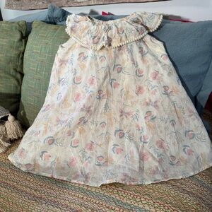 Cynthia Rowley Multicolor Animal Print Floral Dress Pom-Pom Lace Collar Size 4T